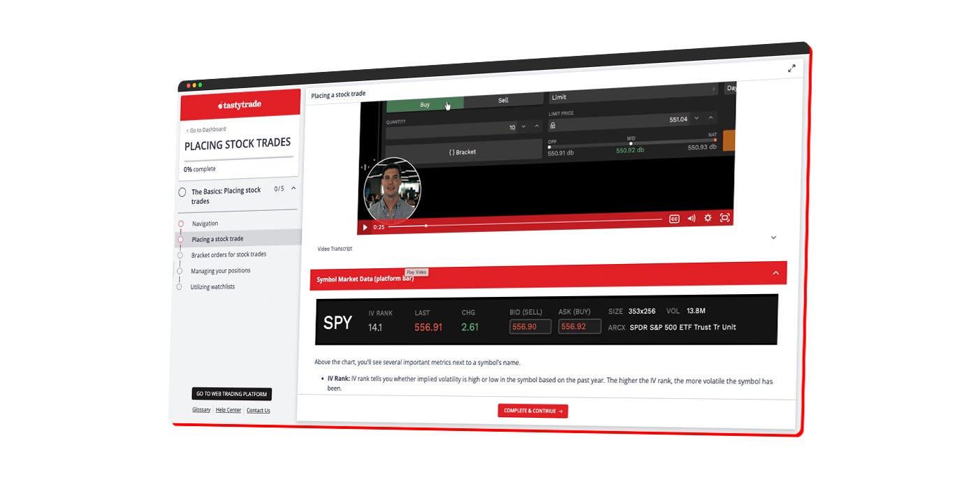 screenshot of a tastytrade course