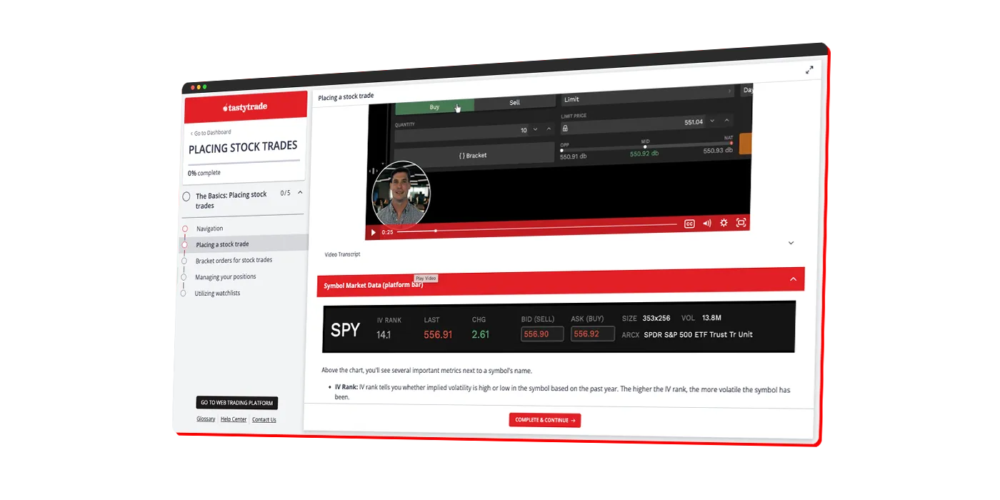 screenshot of a tastytrade course