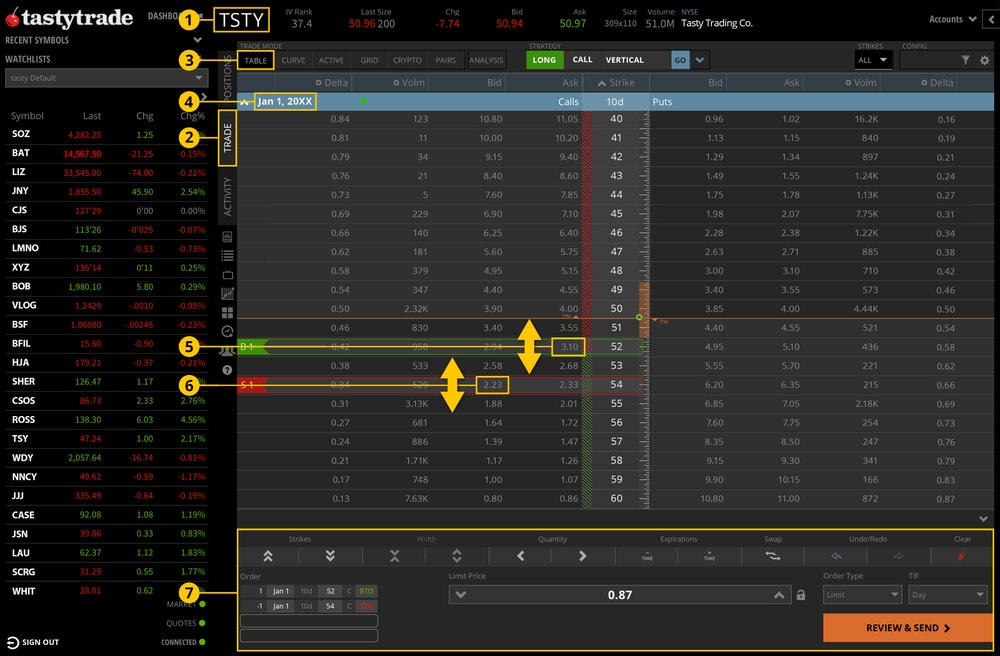 How to place a long call vertical spread manually on the tastytrade platform