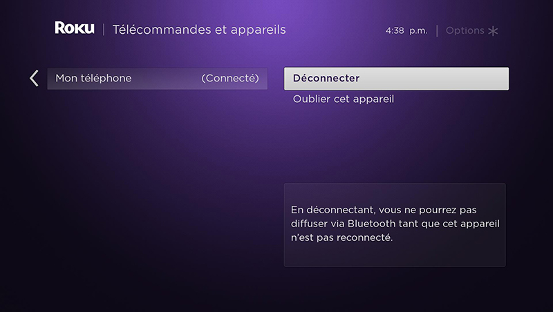 Écran d'appareil Bluetooth déconnecté