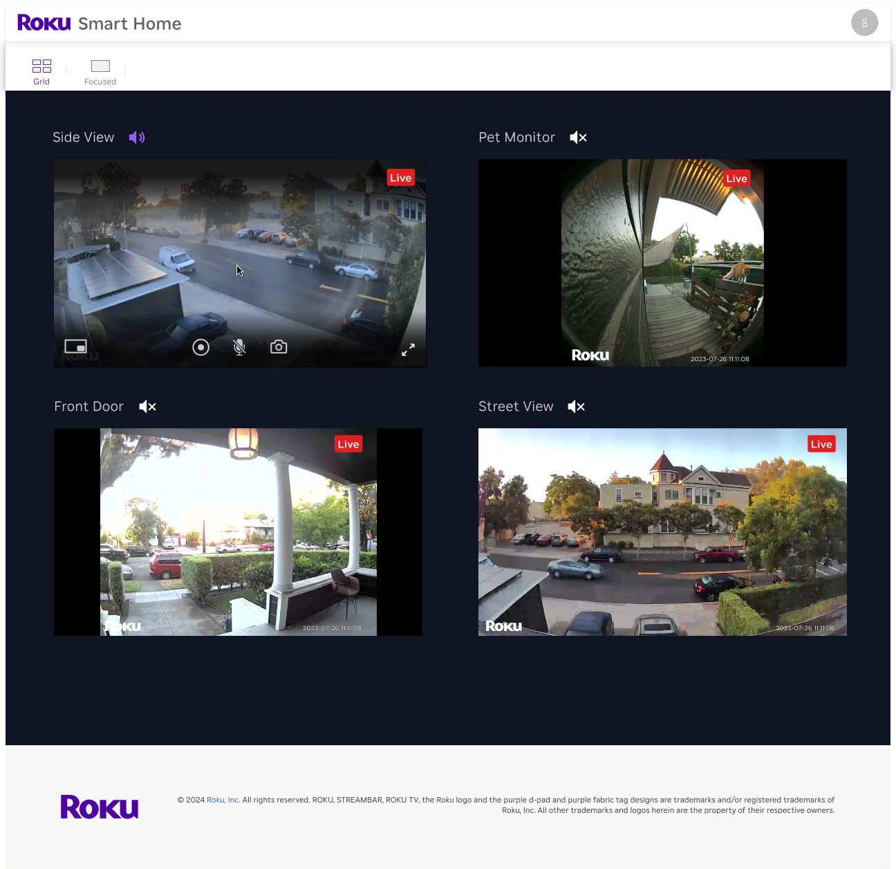 Roku Smart Home web view live feed