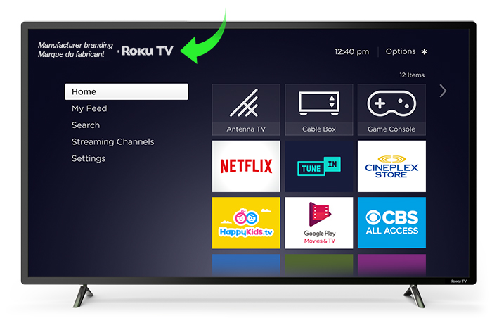 Trouver le logo Roku TV sur l'écran d'accueil