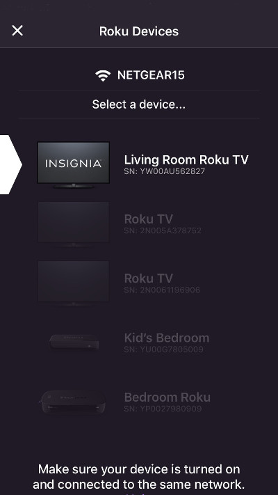Pantalla de detección de dispositivo móvil de Roku