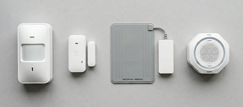 PIR motion sensor, reed switch and pressure mat for home alarm systems