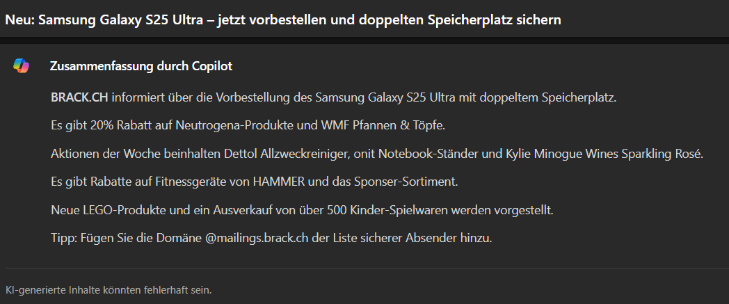 M365 Copilot Outlook Zusammenfassung