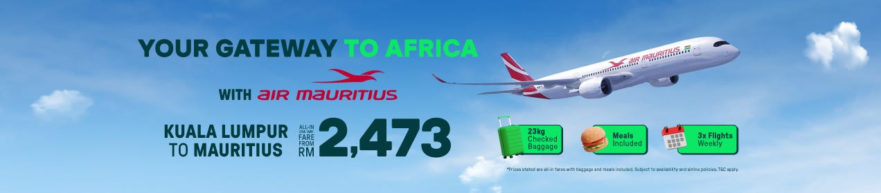 Fly via Air Mauritius from RM2,473 only!