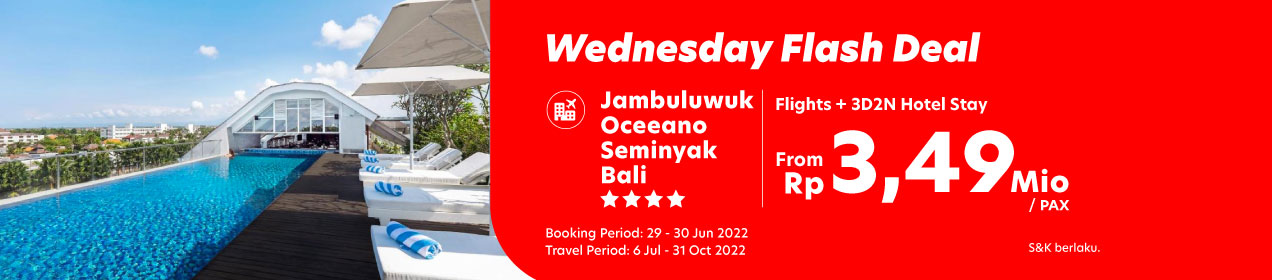 Flight + 3D2N hotel stay at Jambuluwuk Oceano Seminyak from RP3,49mio/pax