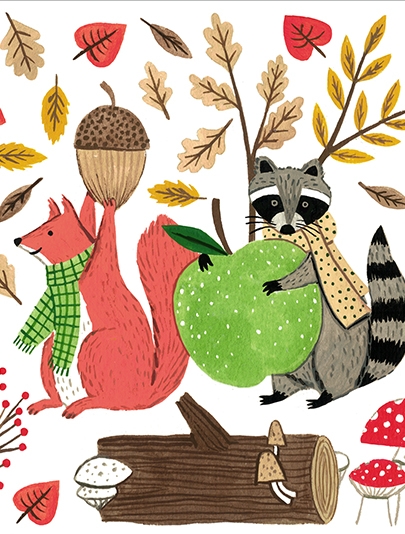 Thanksgiving Woodland Creatures Card - The image shows a Thanksgiving woodland creatures card.
