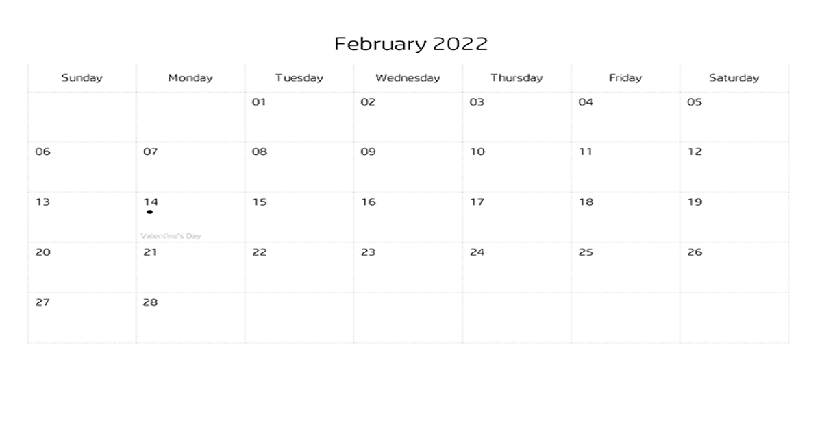 Printables - Blank Calendar February, 2022 | HP® Saudi Arabia