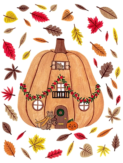 Pumpkin House Poster - This image shows a mouse living in a pumpkin