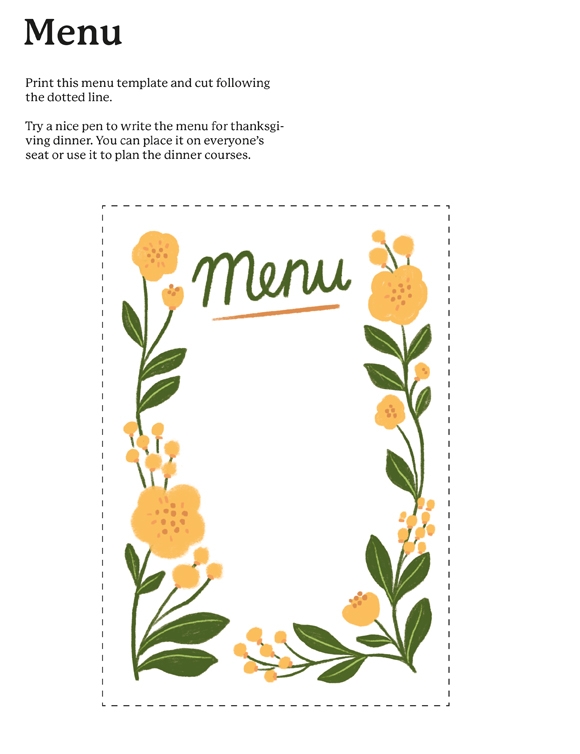 Printables Thanksgiving Menu Template Hp Official Site