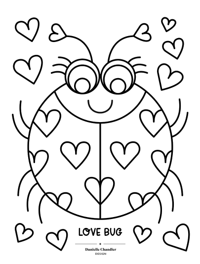 Love Bug Coloring Page by Danielle Chandler - A printable Valentine's Day coloring page/