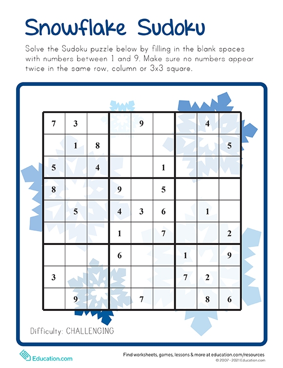 Printables Snowflake Sudoku HP United Kingdom Printables Snowflake Sudoku HP United Kingdom