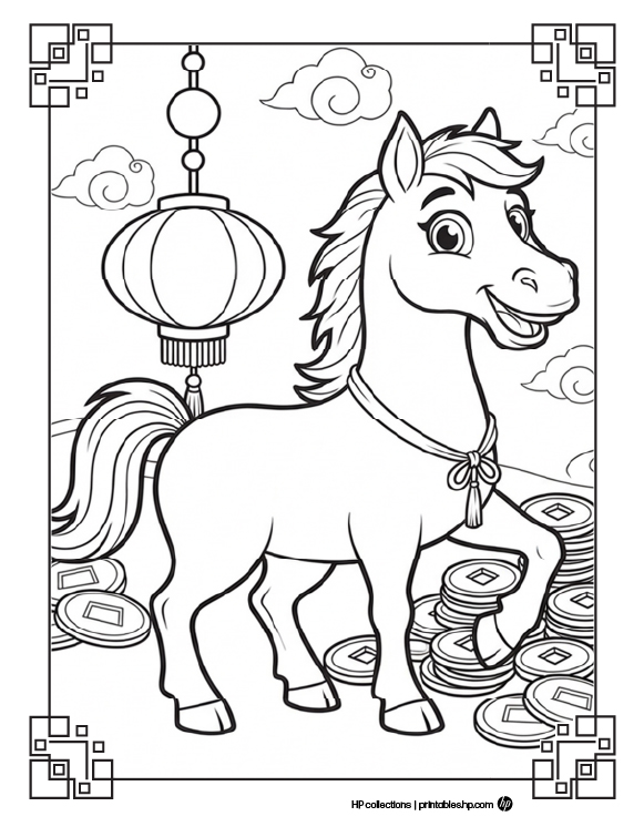 Coloriage des chevaux du Nouvel An lunaire HP Page 3