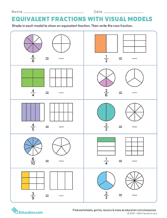 printables equivalent fractions with visual models hp official site