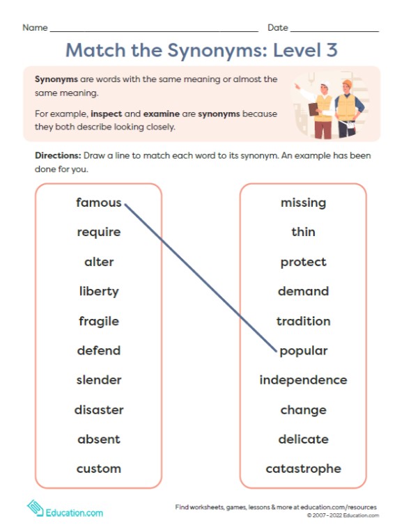 Printables - Match The Synonyms: Level 3 | HP® Official Site