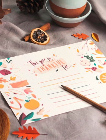 Thanksgiving Table Mats - The image shows a warm toned thankful postcard