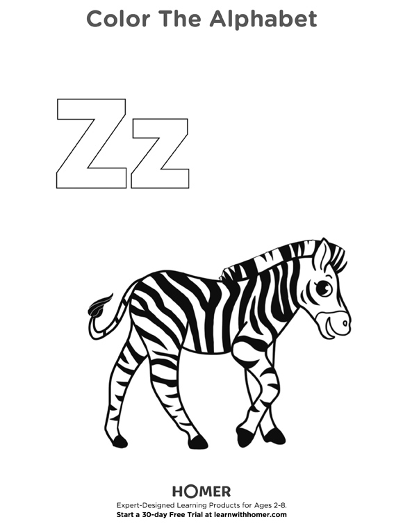 z is for zebra coloring pages