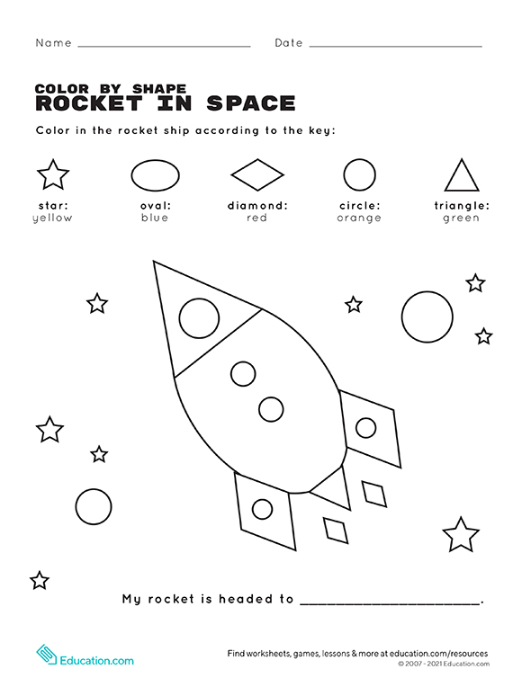 Printables - Color by Shape: Rocket in Space | HP® Official Site