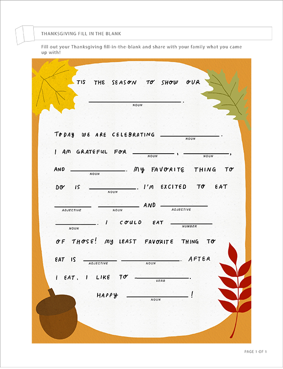 Printables - Thanksgiving Fill-in-the-blank | HP® Official Site