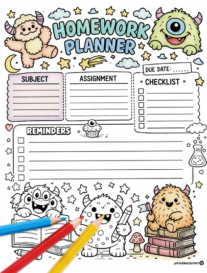 HP BTS Coloring Monster Homework Planner_EN