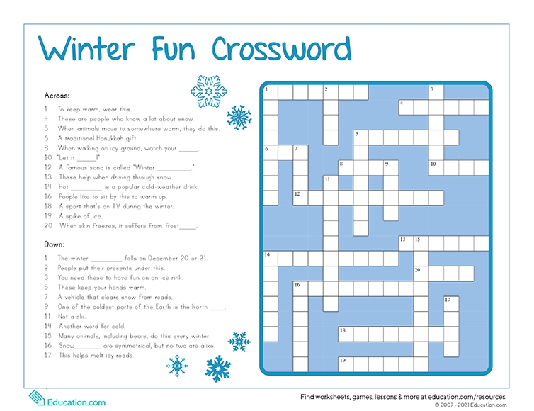 Winter Crossword Puzzle Printable Winter Crossword Puzzle Printable
