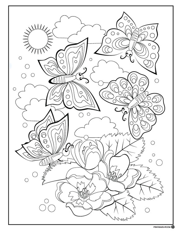 Artothérapie Papillons アート本　塗り絵 季節ー春 | 大人用HPぬりえ | Printables - 無料の塗り絵と学習ドリル