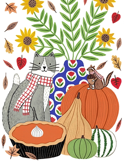 Thanksgiving Cat Card - The image shows a Thanksgiving cat card.