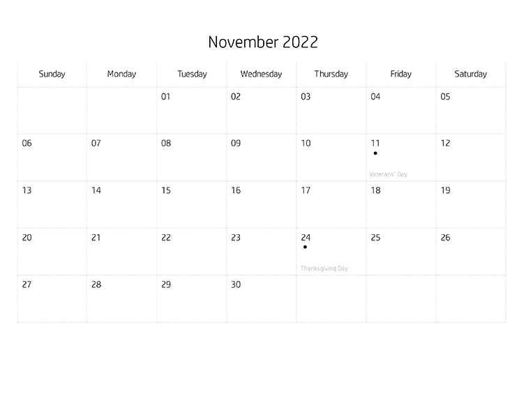 Printables - Blank Calendar November, 2022 | Hp® Official Site