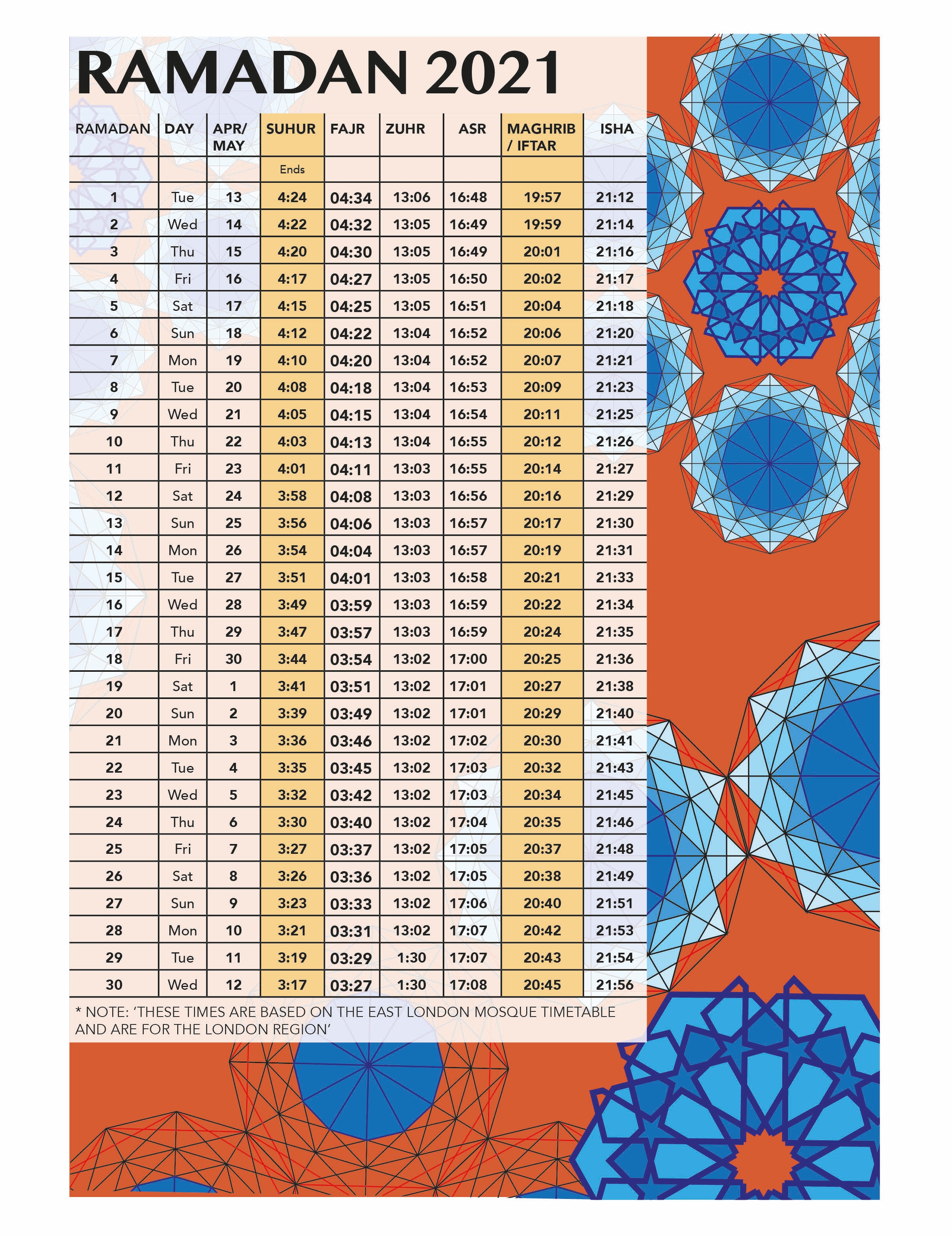 Printables Ramadan Timetable 2 HP® Saudi Arabia