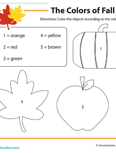 The Colors of Fall - A printable worksheet and coloring page for fall