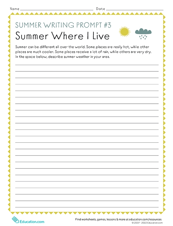 Printables - Summer Writing Prompt #3: Summer Where I Live | HP ...