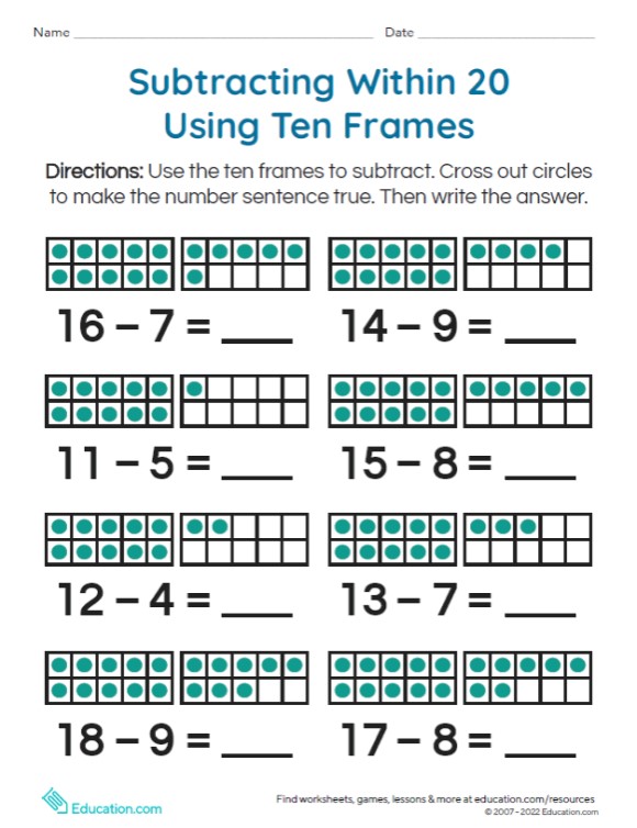 Printables Subtracting Within 20 Using Ten Frames HP Australia   Subtracting Within 20 Using Ten Frames Prev 