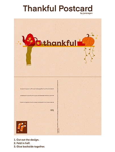 Thankful Postcard - The image shows a warm toned thankful postcard