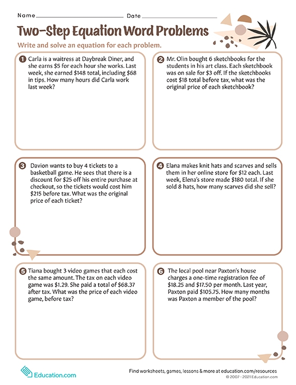 2 Step Word Problems Printable - Free Printable Templates