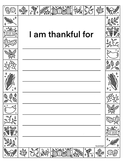 Giving Thanks - The image shows a thankful letter where kids can write what they are grateful for and color it in!