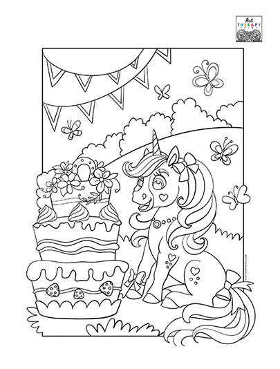 Unicorn Birthday Pattern - The image shows a unicorn and a cake