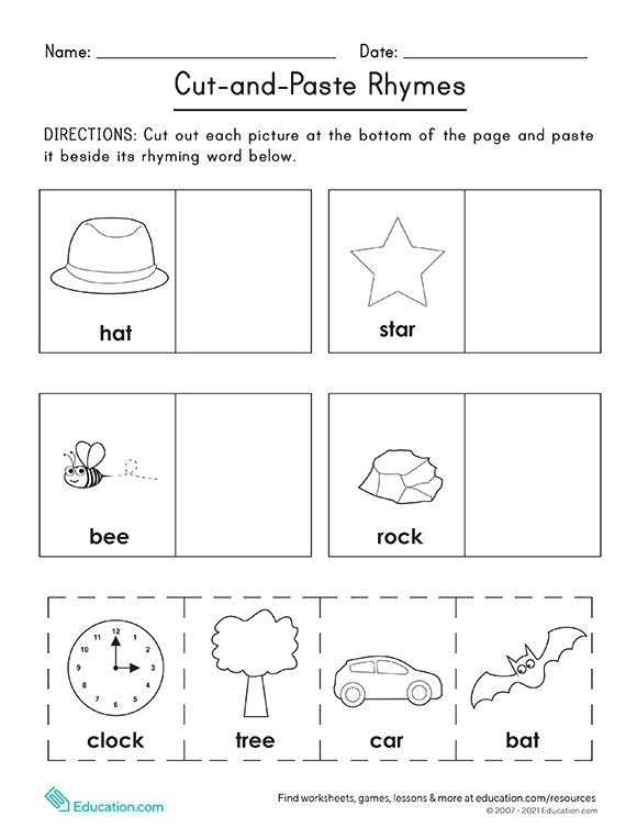 Cut And Paste Rhymes Worksheet Education Com Cut And Paste The Rhyming Words Worksheet Twisty