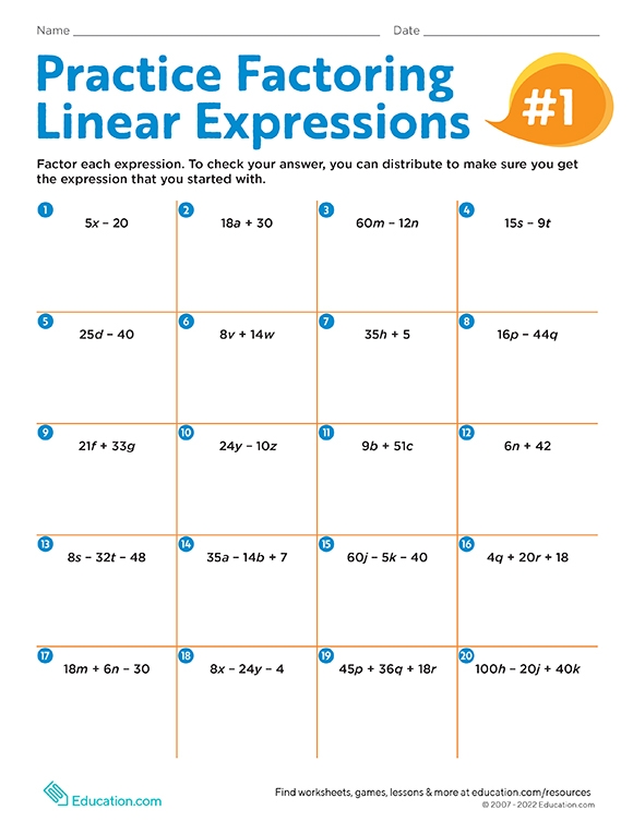 Printables Practice Factoring Linear Expressions 1 HP® Official Site