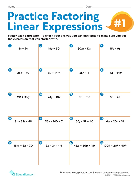 homework practice factor linear expressions