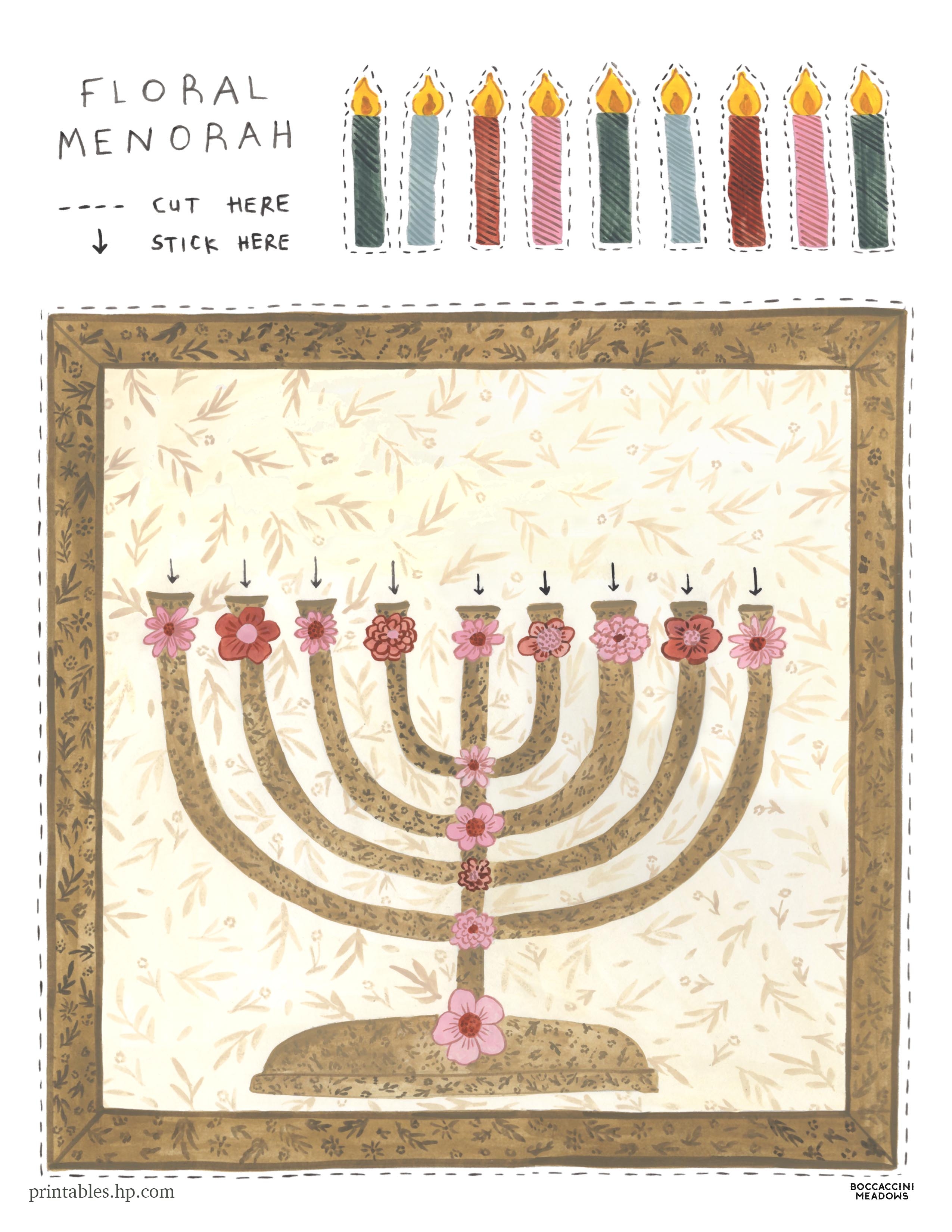 Printables Floral Hanukkah Menorah HP® Canada