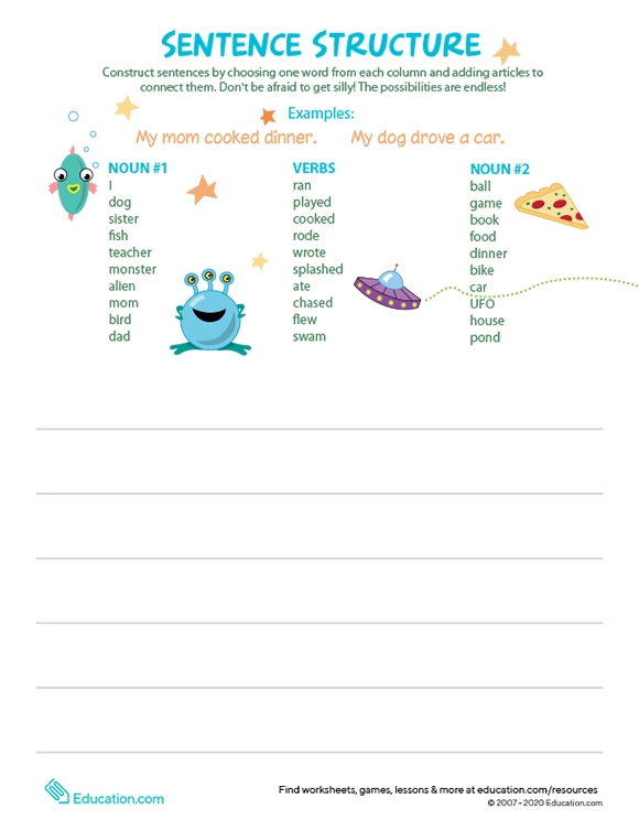 Printable Worksheets Sentence Structure