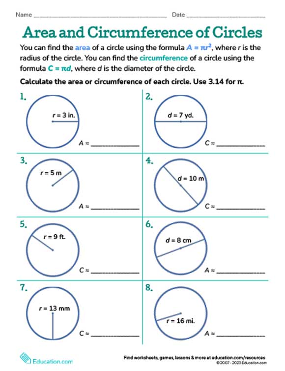 Printables - Area And Circumference Of Circles | HP® New Zealand