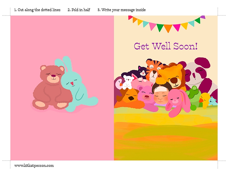 Teddy Bear Get Well Soon Card Printable Get Well Card for Kid 