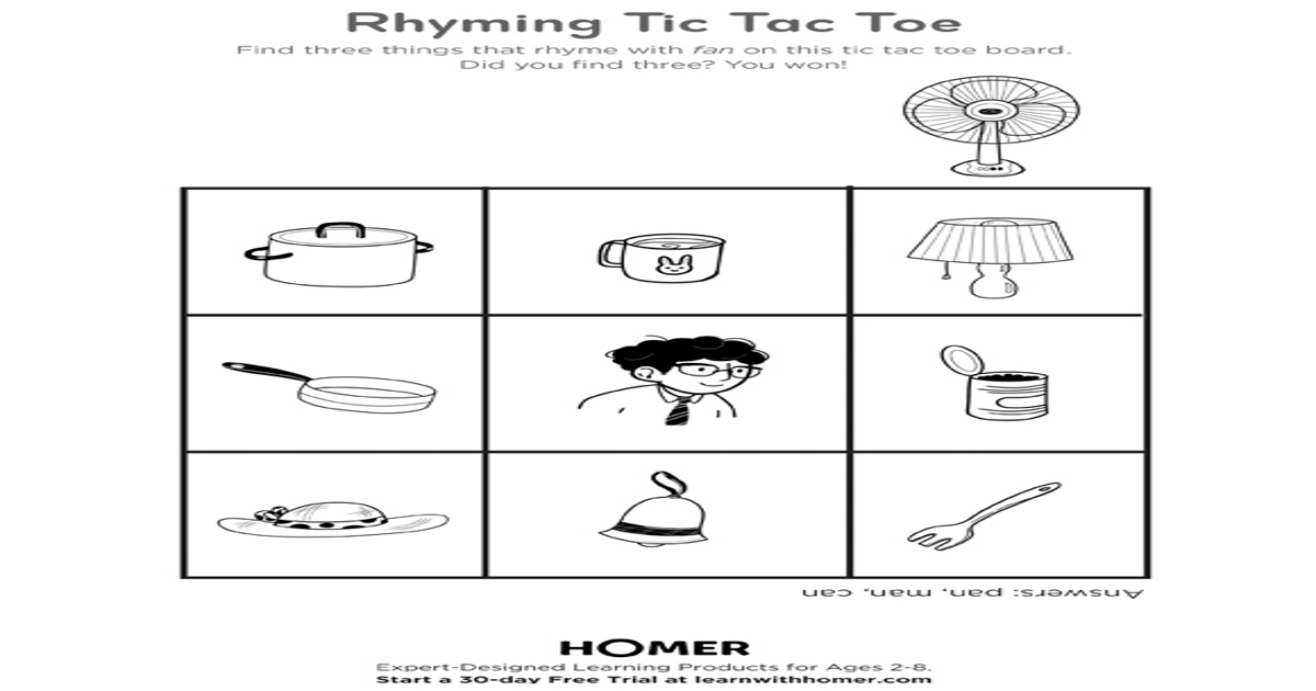 Printables - Rhyming Tic Tac Toe | HP® United Kingdom