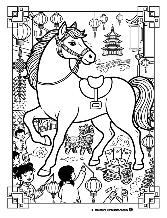 Coloriage des chevaux du Nouvel An lunaire HP Page 4