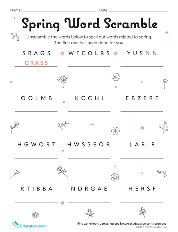 Printables Spring Word Scramble HP® Official Site