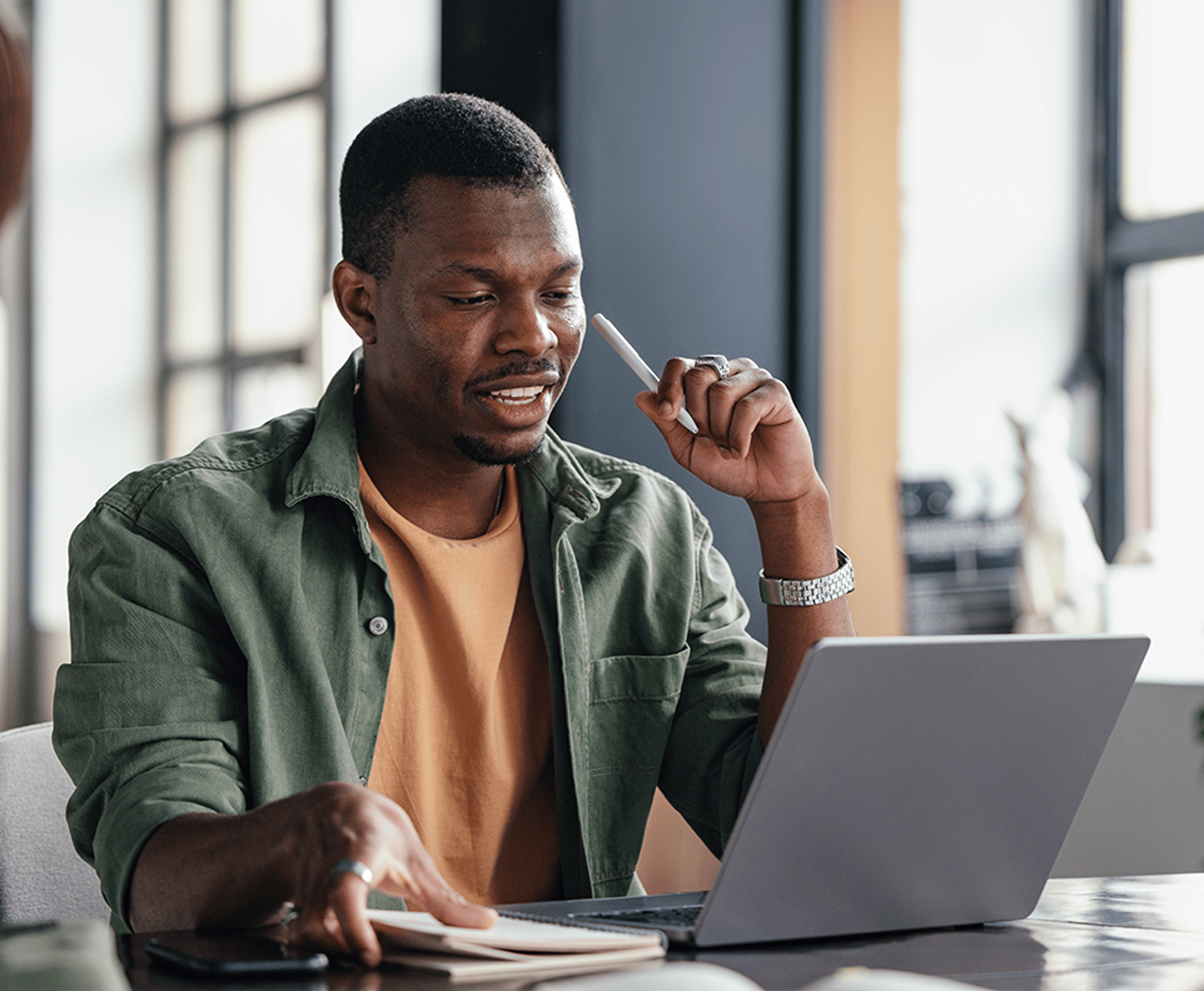 Man studying on a laptop