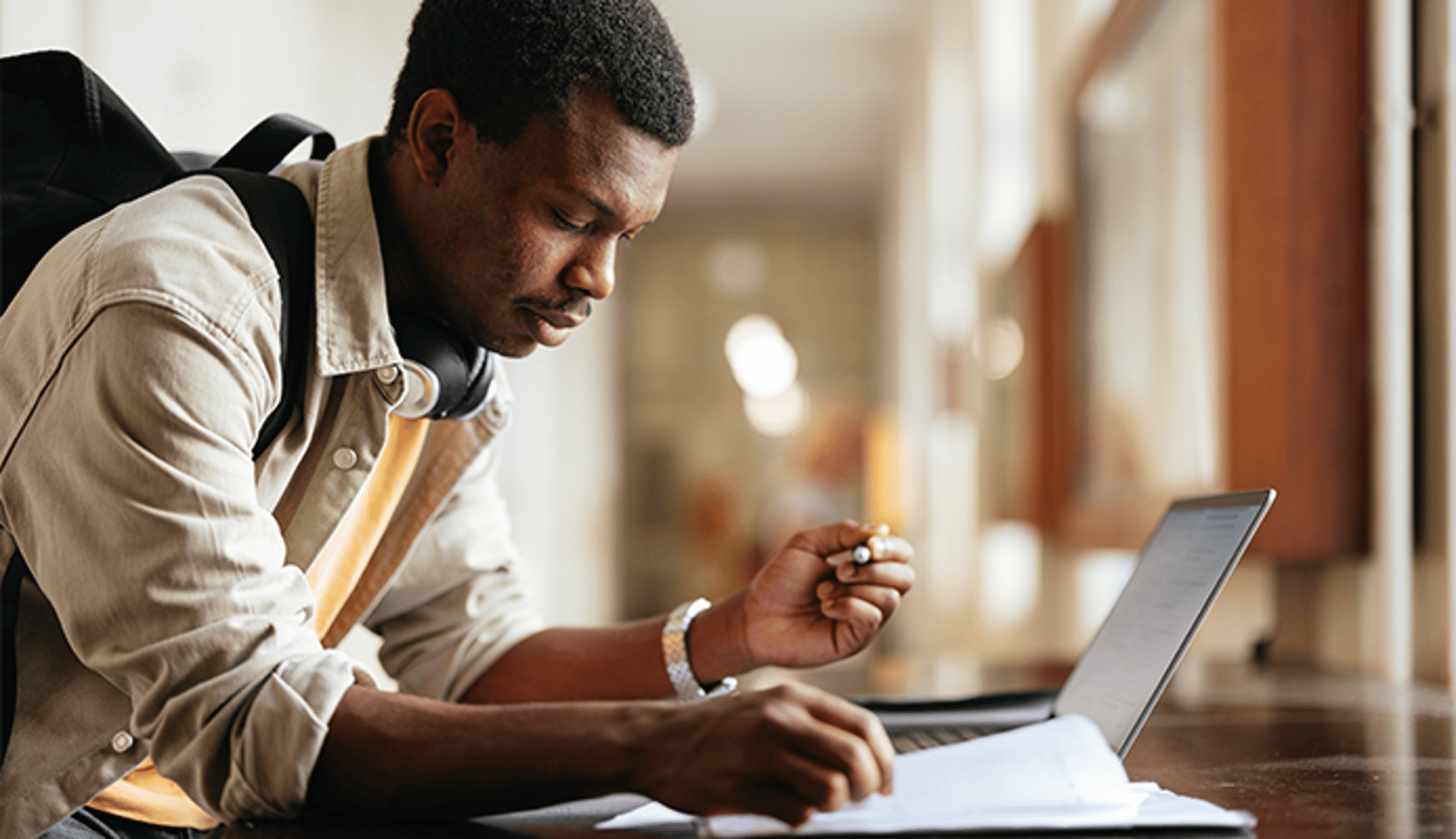 Student studying with laptop