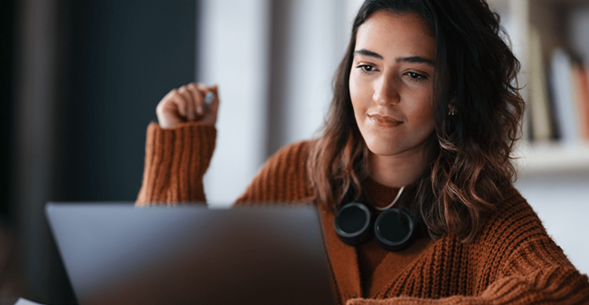 Woman studying on a laptop